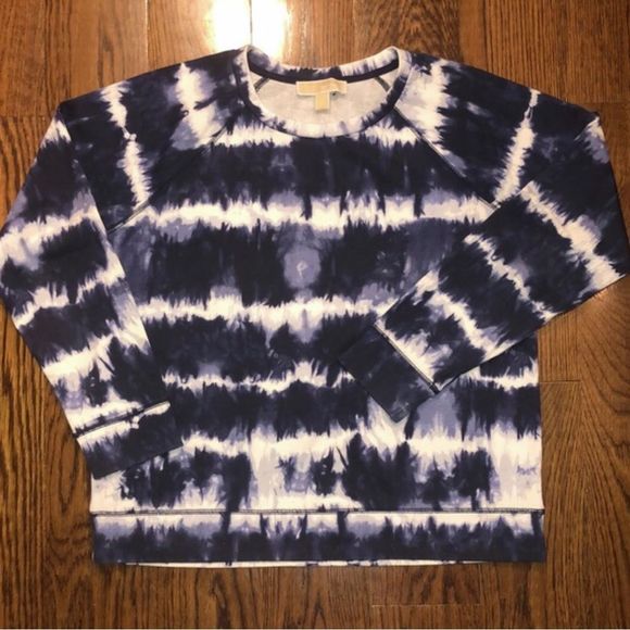 MICHAEL KORS Women’s Navy White Tie Dye Pullover Long Sleeve Crewneck Top Sz MD - Picture 5 of 14